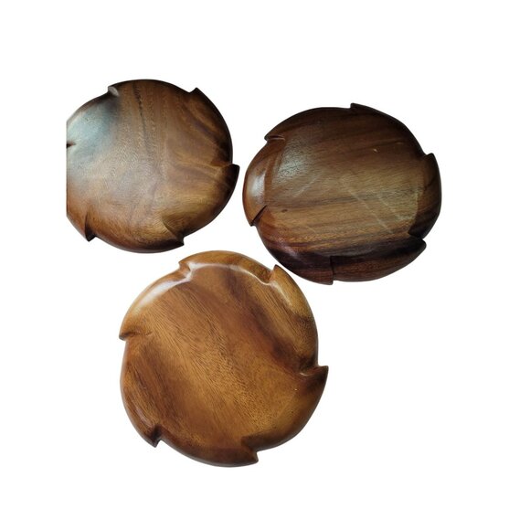 Handcrafted MCM Wood Decorative Serving Plates Set Of 10 Rustic Kitchen Dining A - Picture 2 of 7